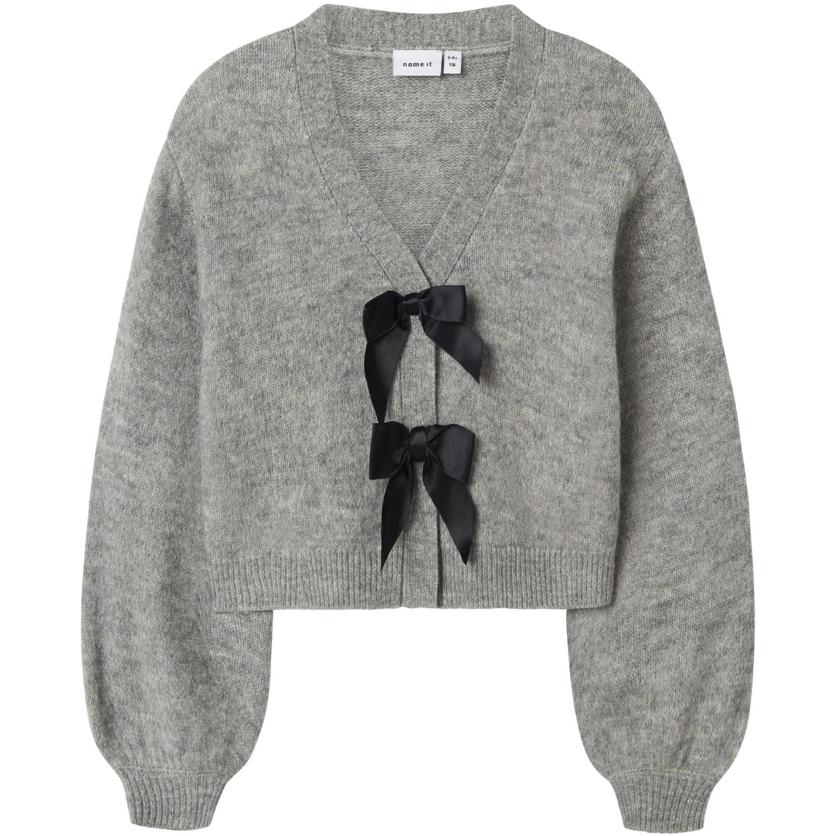 Name It Grey Melange Black Bow Nkfrina Ls Stickad Card Noos