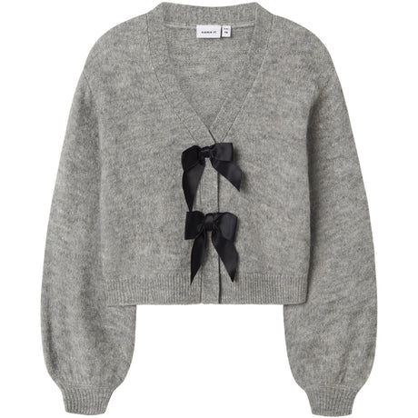 Name It Grey Melange Black Bow Nkfrina Ls Stickad Card Noos