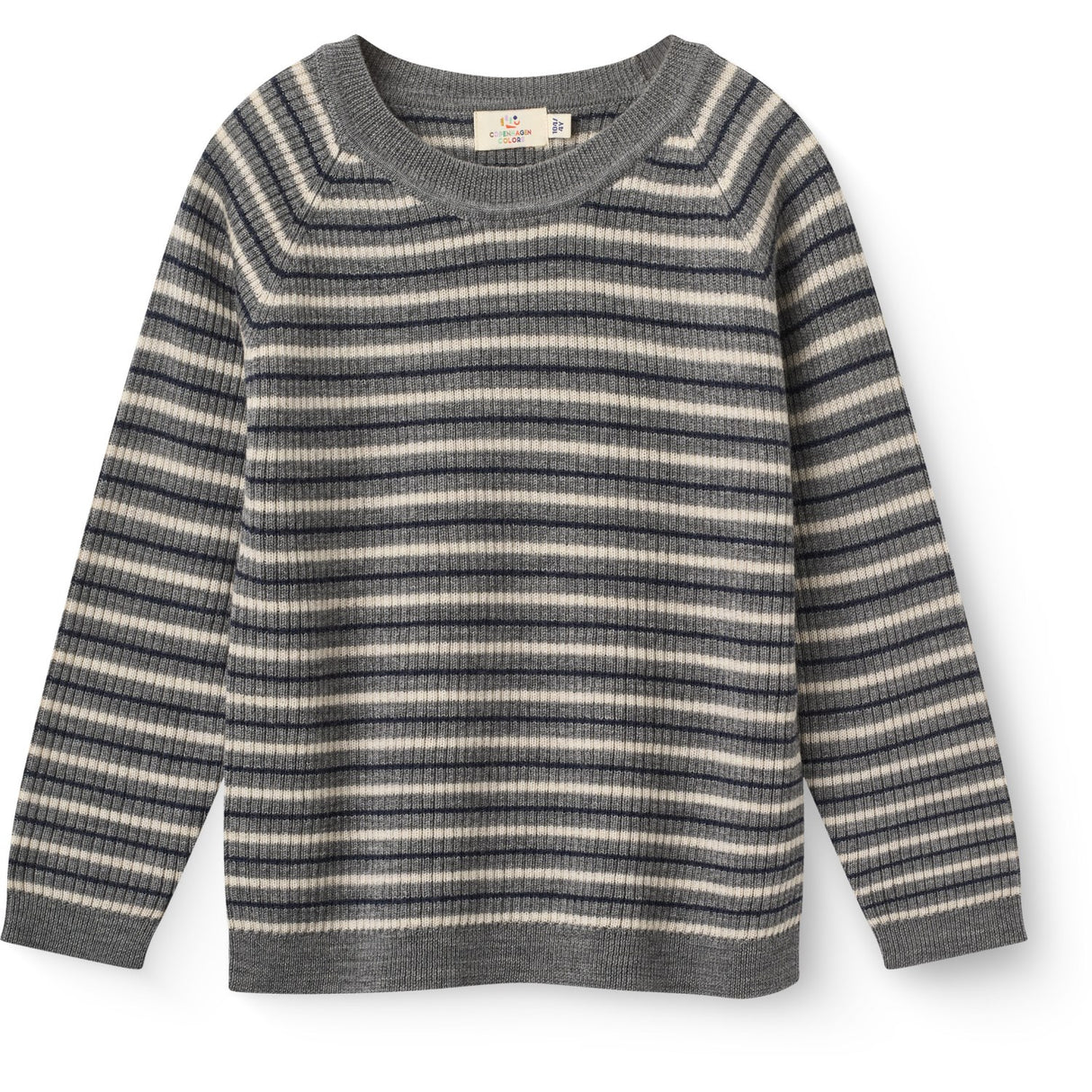 COPENHAGEN COLORS Grey Stripe Merino Classic Rib Blus