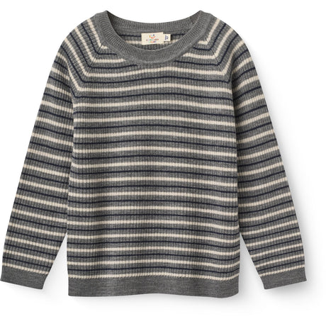 COPENHAGEN COLORS Grey Stripe Merino Classic Rib Blus