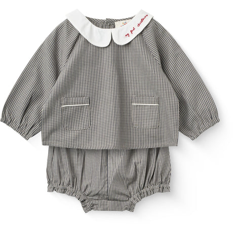 COPENHAGEN COLORS Grey Check Comb. Checkered Emb. Baby Sett M/ Blus Och Bloomers