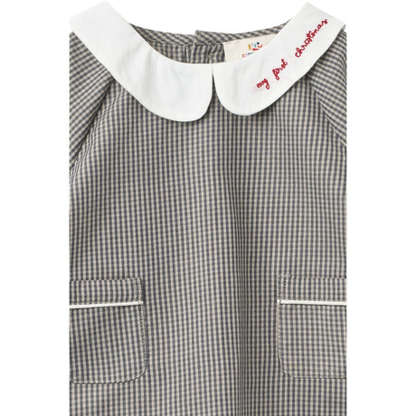 COPENHAGEN COLORS Grey Check Comb. Checkered Emb. Baby Sett M/ Blus Och Bloomers