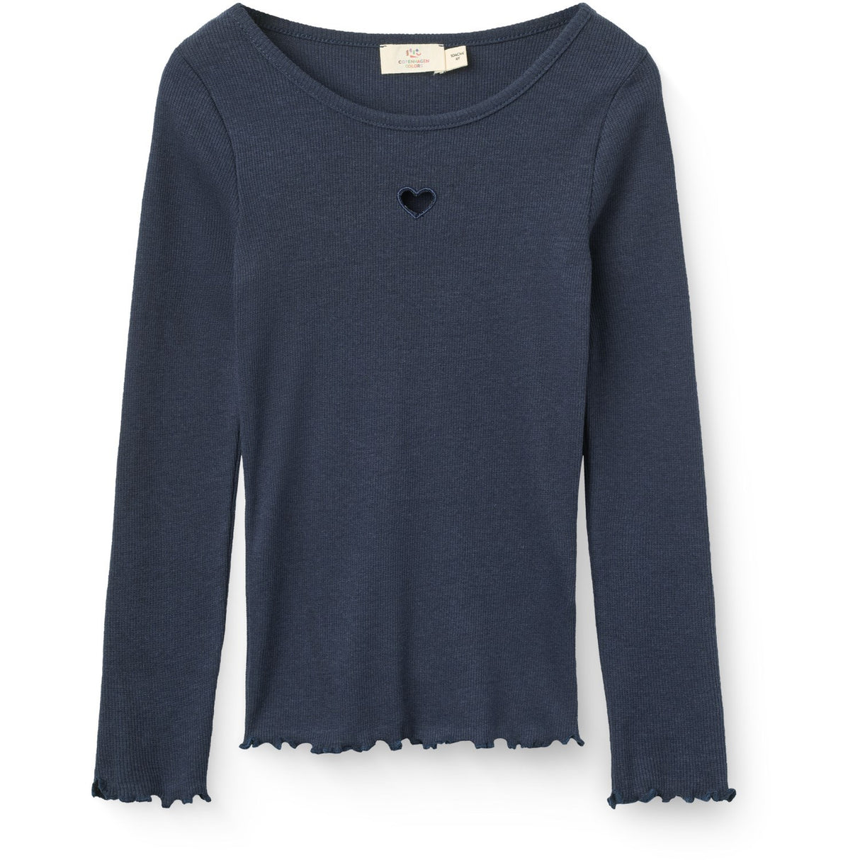 COPENHAGEN COLORS Navy Modal Rib Ls T-Shirt M/ Heart Hole Pattern