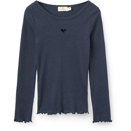 COPENHAGEN COLORS Navy Modal Rib Ls T-Shirt M/ Heart Hole Pattern