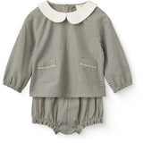COPENHAGEN COLORS Brown/Sky Check Comb. Checkered Baby Sett M/ Blus & Bloomers