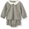 COPENHAGEN COLORS Brown/Sky Check Comb. Checkered Baby Sett M/ Blus & Bloomers