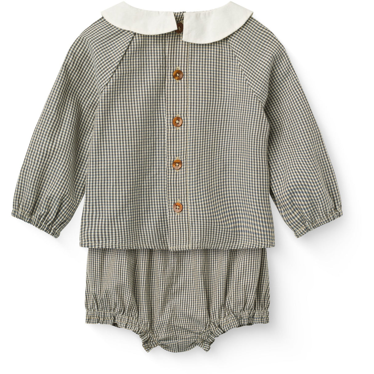 COPENHAGEN COLORS Brown/Sky Check Comb. Checkered Baby Sett M/ Blus & Bloomers