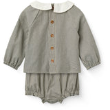 COPENHAGEN COLORS Brown/Sky Check Comb. Checkered Baby Sett M/ Blus & Bloomers