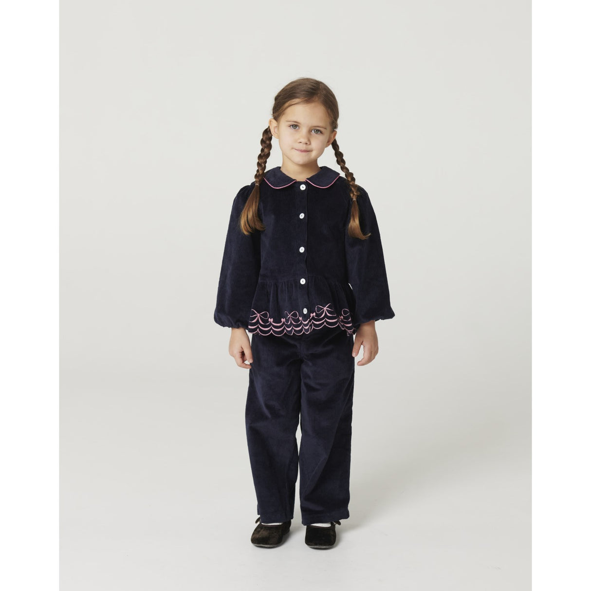 COPENHAGEN COLORS Navy Corduroy Pant M/ Wide Leg & Emb. On Backside Lomme
