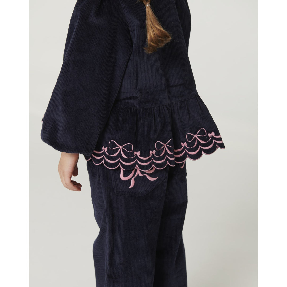 COPENHAGEN COLORS Navy Corduroy Pant M/ Wide Leg & Emb. On Backside Lomme