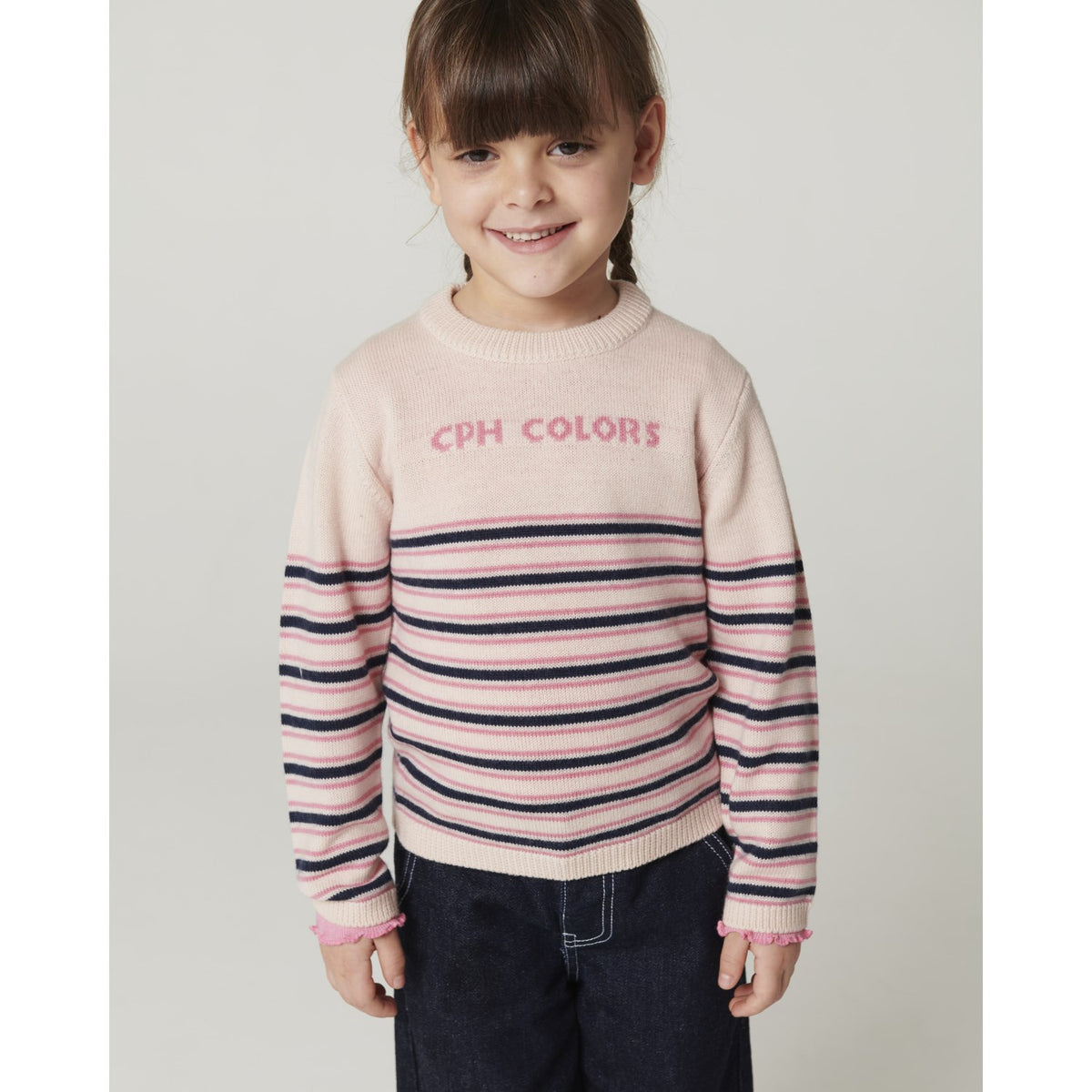 COPENHAGEN COLORS Soft Pink Comb. Striped Merino Sweater