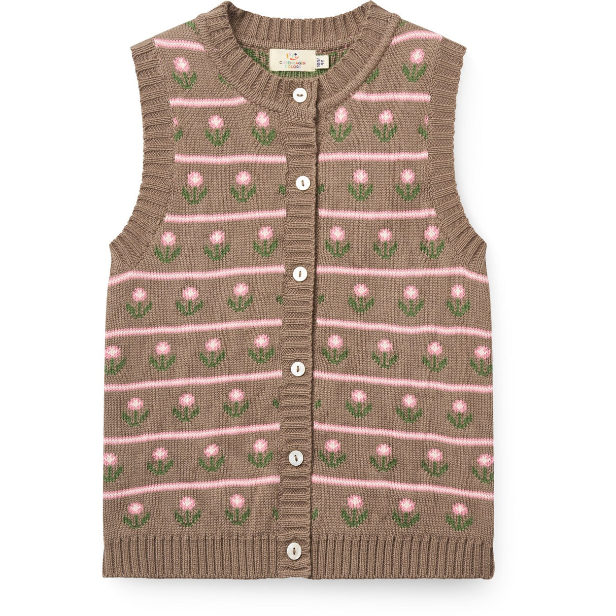 COPENHAGEN COLORS Walnut Flower Stickad Flower Pattern Väst
