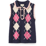 COPENHAGEN COLORS Navy/Soft Pink/Blossom Pink Comb. Argyle Väst M/ Deco