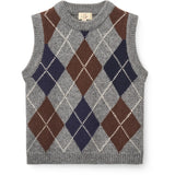 COPENHAGEN COLORS Grey Mel./Dk. Brown/Navy Comb. Argyle Stickad Väst