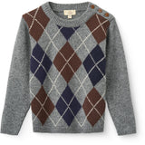 COPENHAGEN COLORS Grey Mel./Dk. Brown/Navy Comb. Argyle Stickad Pullover