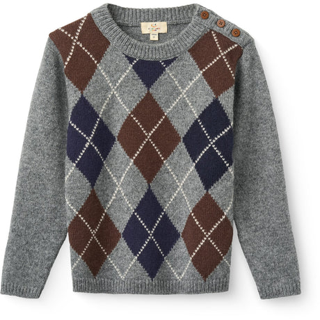 COPENHAGEN COLORS Grey Mel./Dk. Brown/Navy Comb. Argyle Stickad Pullover
