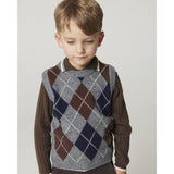 COPENHAGEN COLORS Grey Mel./Dk. Brown/Navy Comb. Argyle Stickad Väst