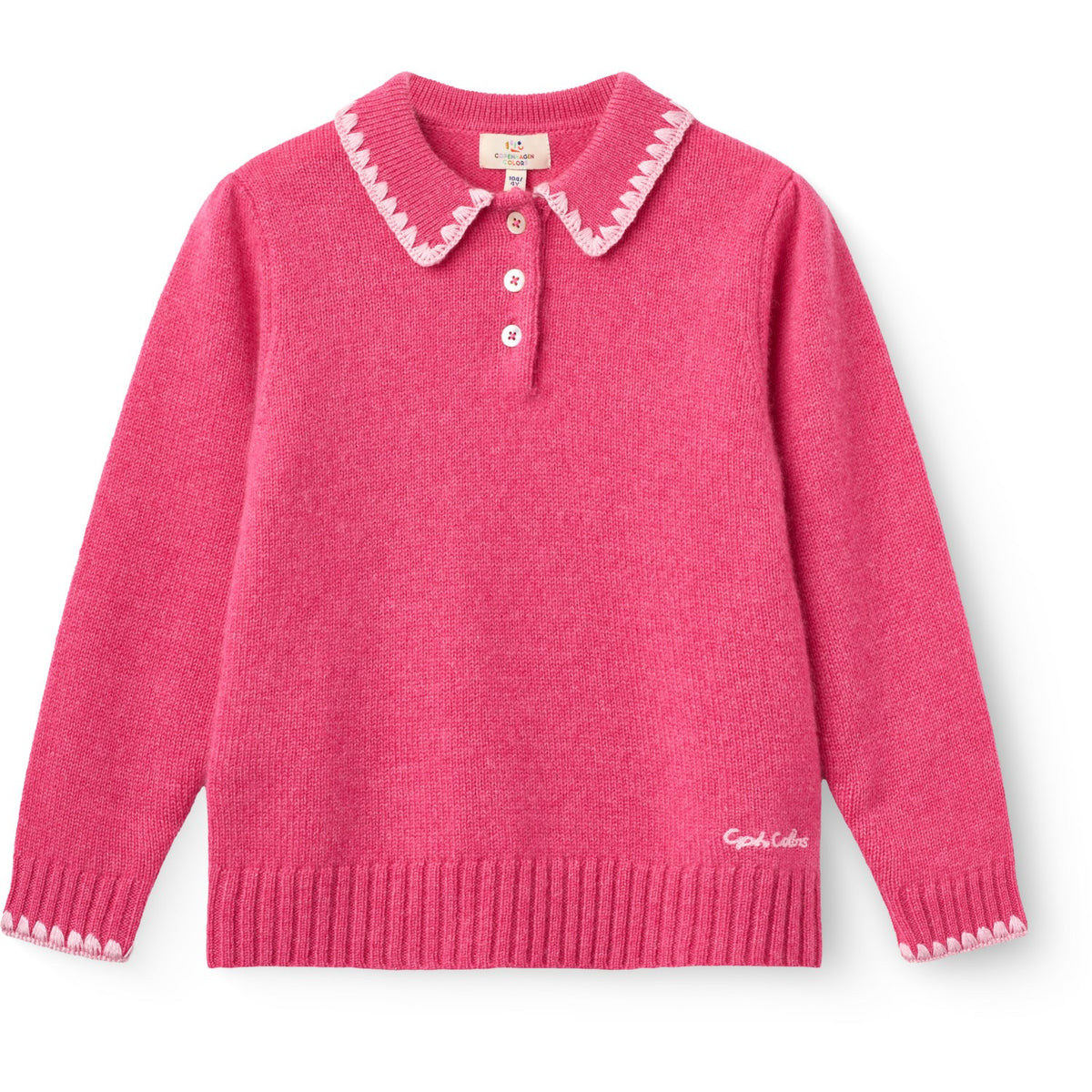 COPENHAGEN COLORS Fuschsia Comb. Cashmere Blus M/ Krage & Filt Stitch