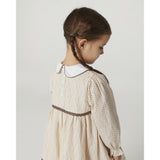 COPENHAGEN COLORS Sand Flower Print Aop Klänning M/ Lace Piping Och Poplin Krage