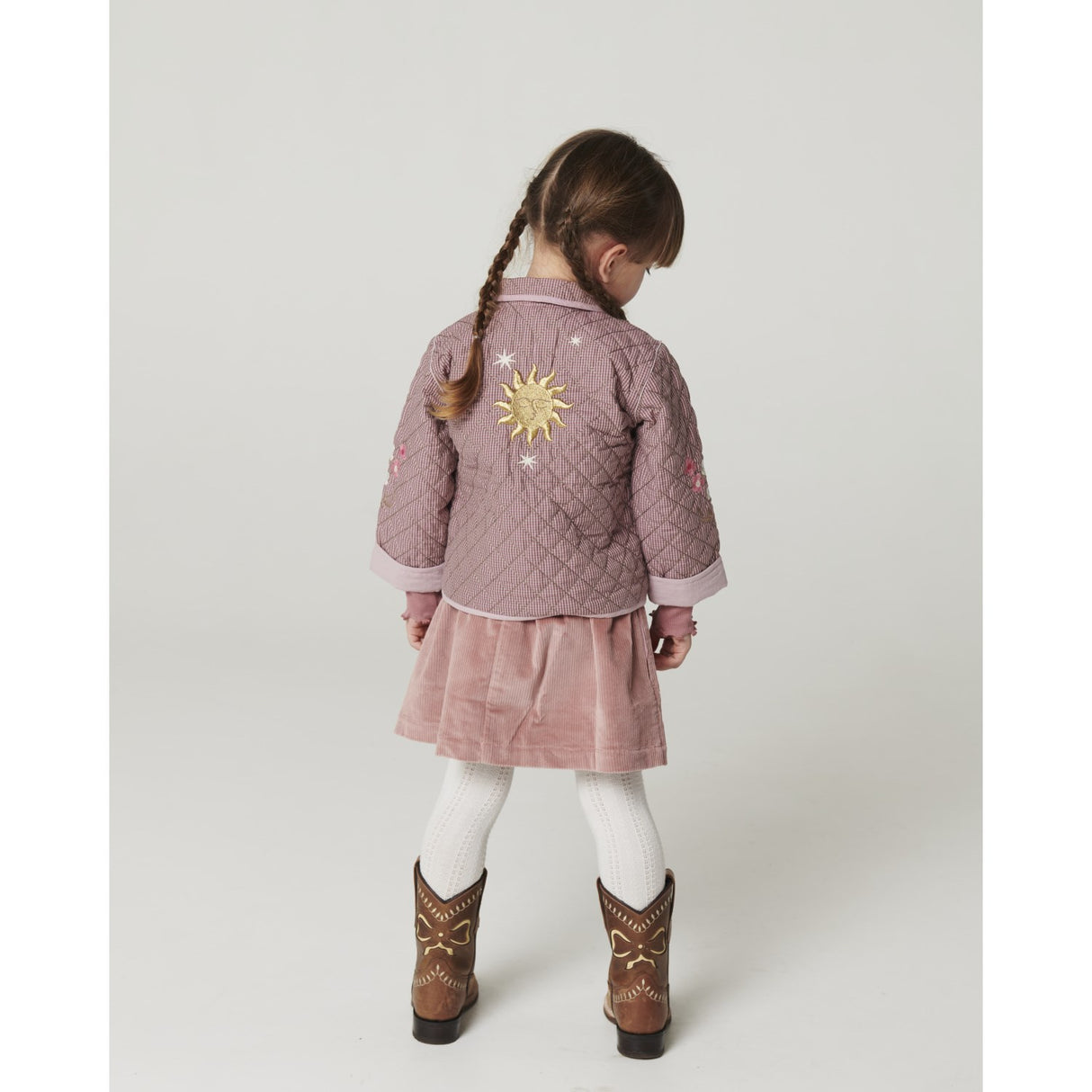 COPENHAGEN COLORS Winter Rose Check Comb. Checkered Quiltad Jacka M/ Embroidery