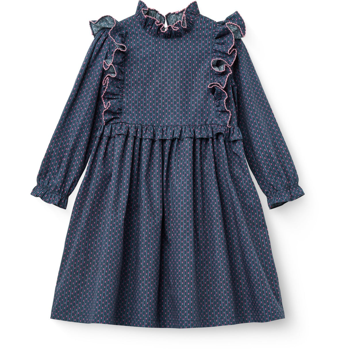 COPENHAGEN COLORS Navy Flower Aop Printed Frill Klänning