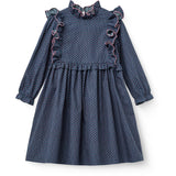 COPENHAGEN COLORS Navy Flower Aop Printed Frill Klänning