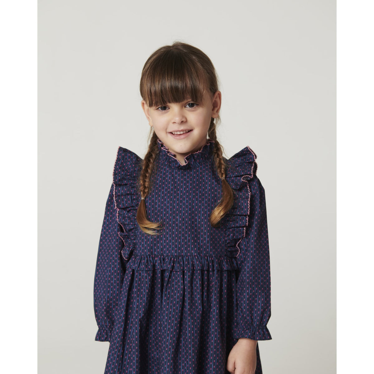 COPENHAGEN COLORS Navy Flower Aop Printed Frill Klänning