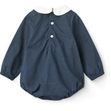 COPENHAGEN COLORS Navy Comb. Romper M/ Smock & Handmade Embroidery