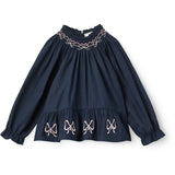COPENHAGEN COLORS Navy Comb. Ls Blus M/ Embroidery & Smock
