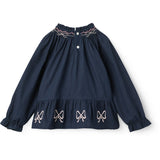 COPENHAGEN COLORS Navy Comb. Ls Blus M/ Embroidery & Smock