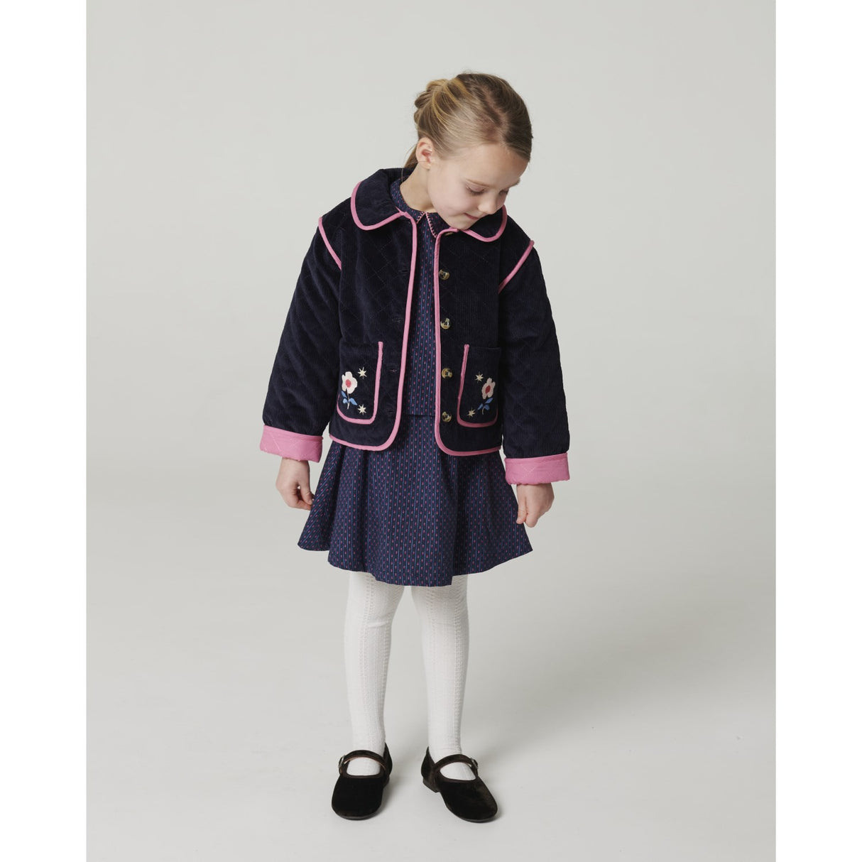 COPENHAGEN COLORS Navy Quiltad Corduroy Jacka M/ Embroidery