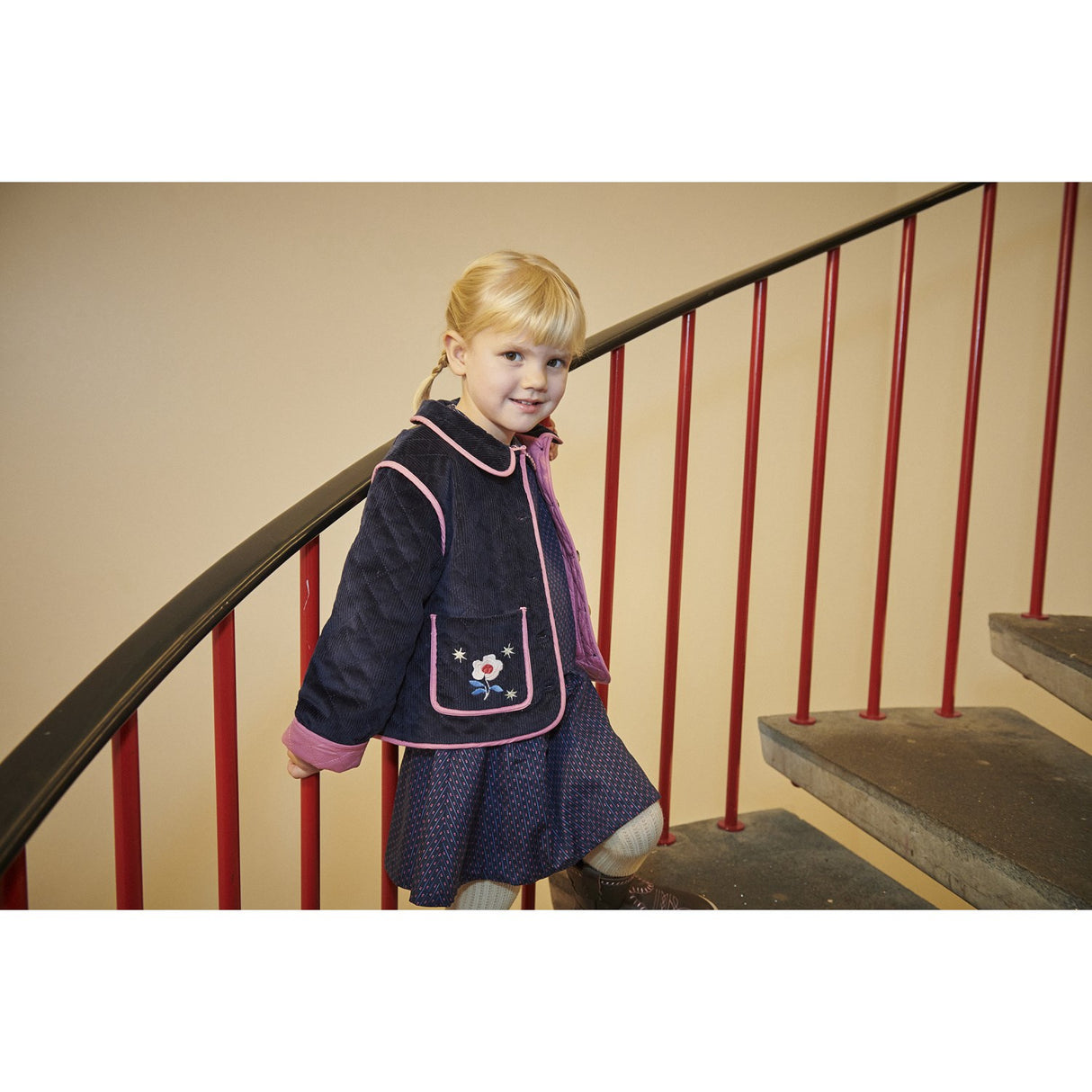 COPENHAGEN COLORS Navy Quiltad Corduroy Jacka M/ Embroidery