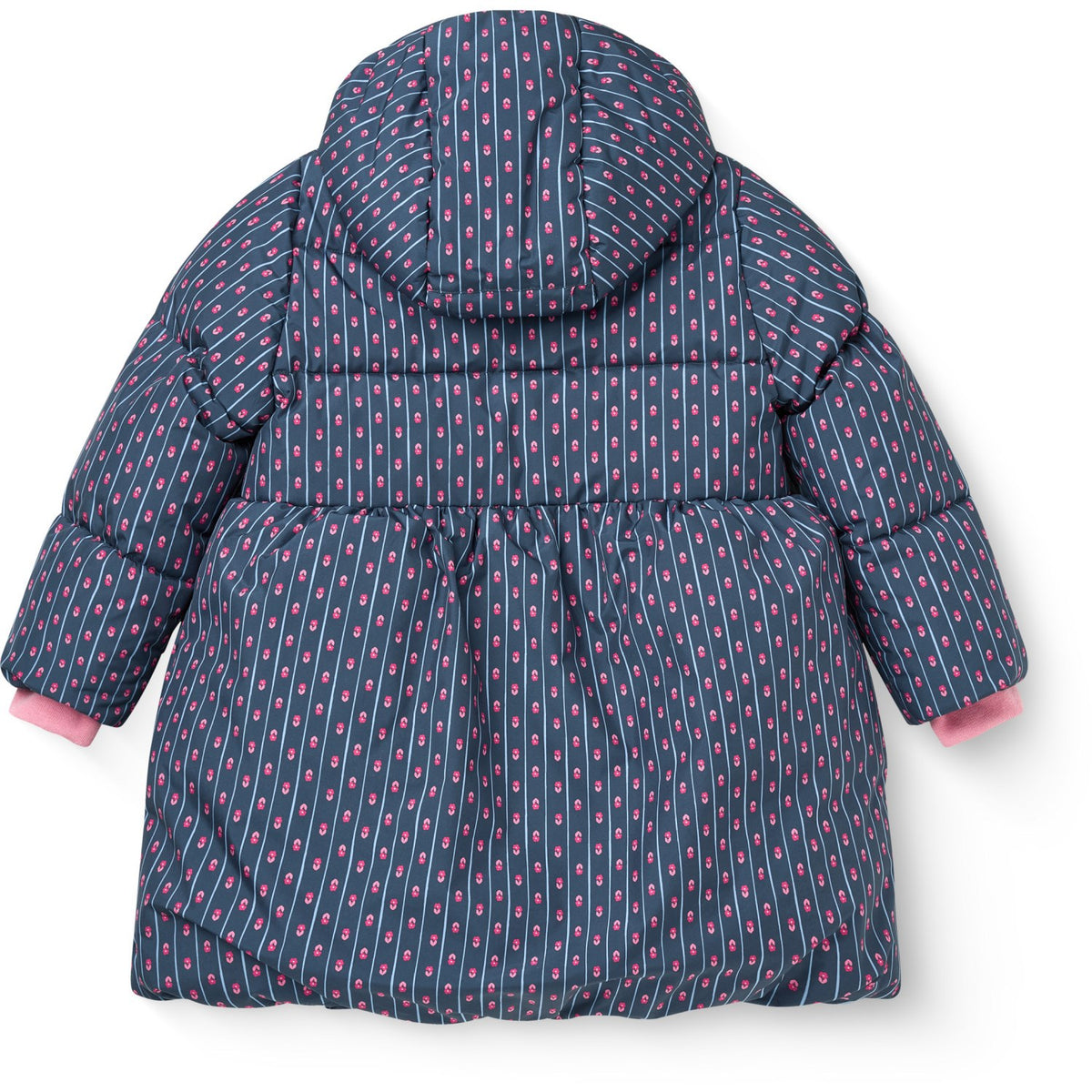 COPENHAGEN COLORS Navy Flower Aop Puffer Long Frill Jacka M/ Teddy Lining