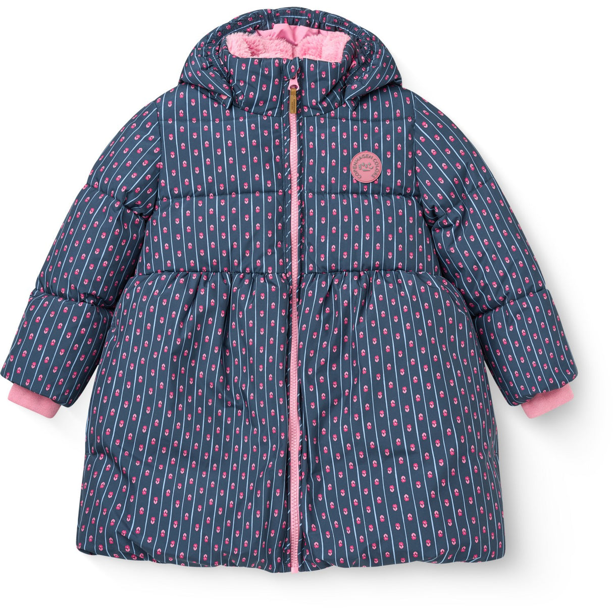 COPENHAGEN COLORS Navy Flower Aop Puffer Long Frill Jacka M/ Teddy Lining