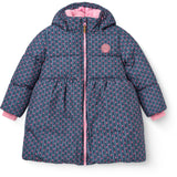 COPENHAGEN COLORS Navy Flower Aop Puffer Long Frill Jacka M/ Teddy Lining