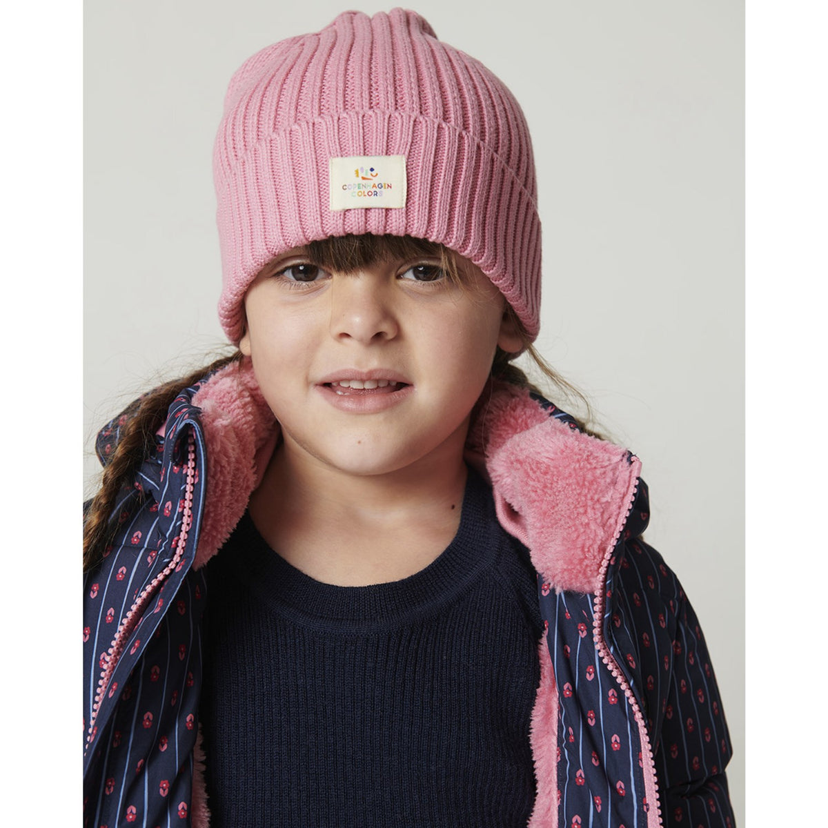 COPENHAGEN COLORS Navy Flower Aop Puffer Long Frill Jacka M/ Teddy Lining