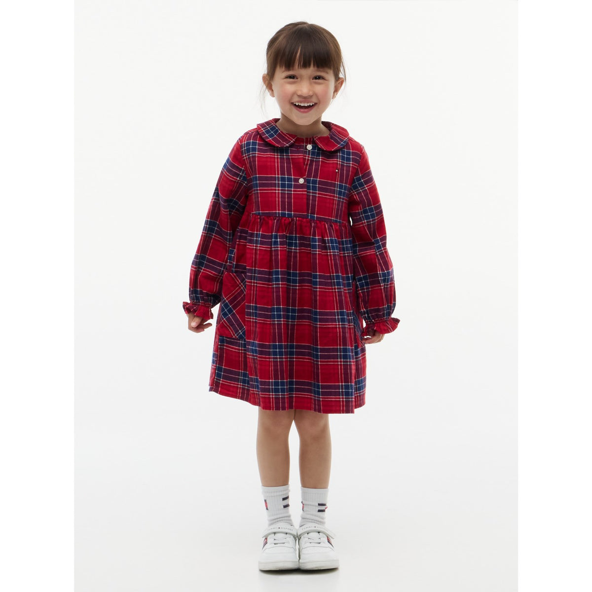 Tommy Hilfiger Medium Red Check-Red Lg Check Rounded Krage Klänning