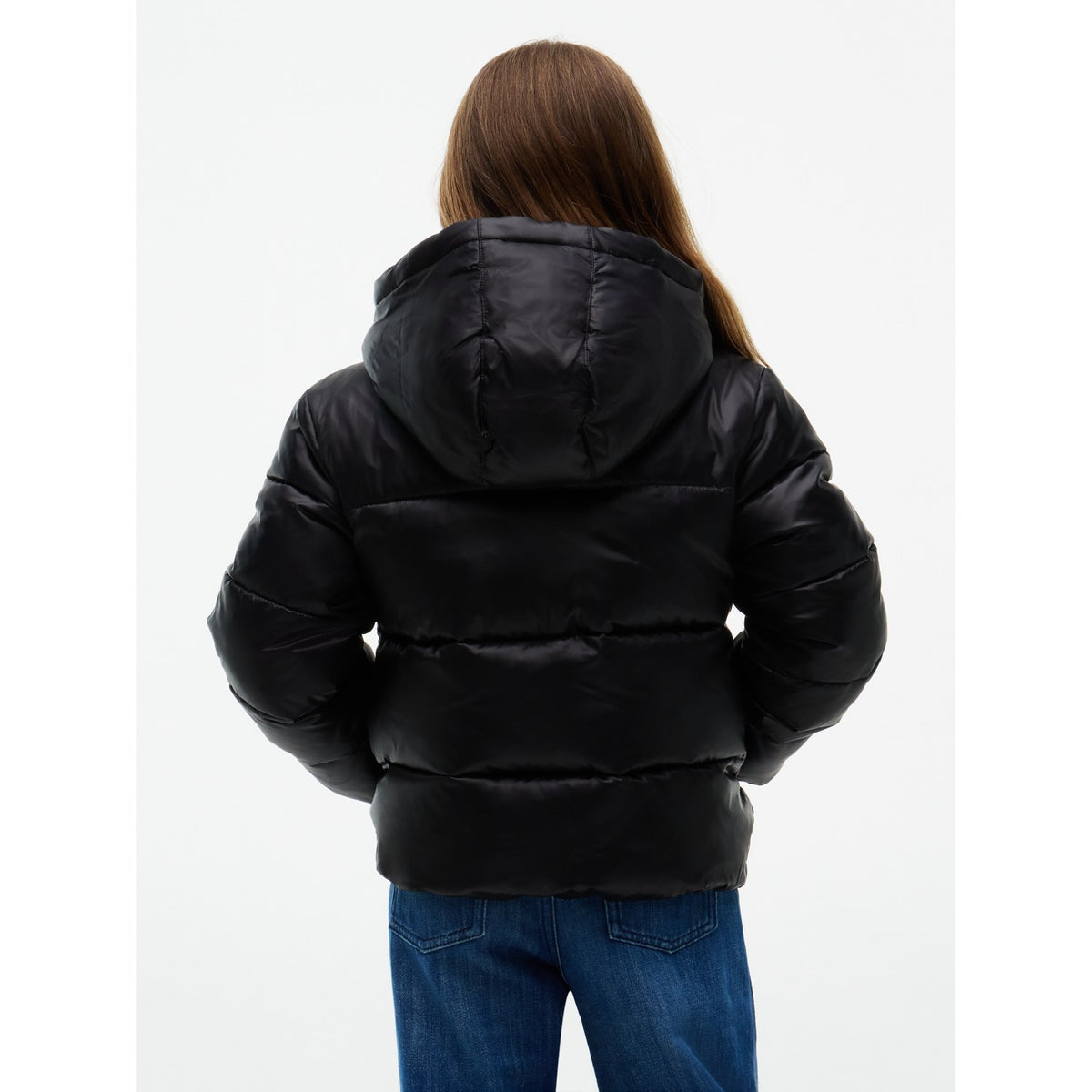 Tommy Hilfiger Black-Black Hooded Shiny Puffer Jacka