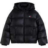 Tommy Hilfiger Black-Black Hooded Shiny Puffer Jacka