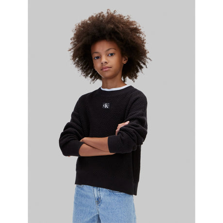 Calvin Klein Pvh Black-Black Monologo Badge Cn Sweater