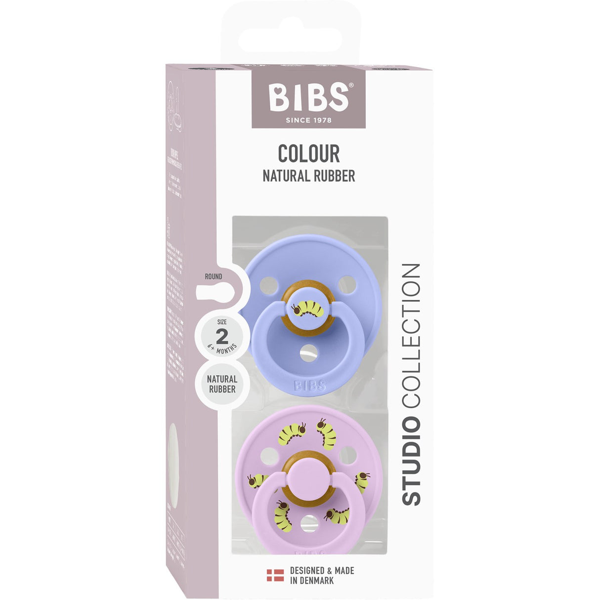 Bibs Hush / Violet Sky Studio Colour Napp Caterpillar Mix 2 Pack Latex Round