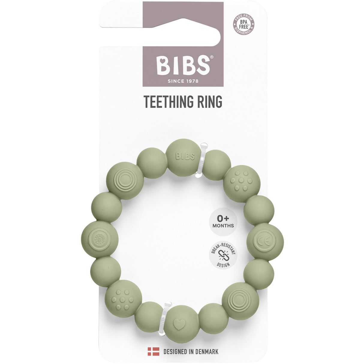 Bibs Sage Teething Ring Beaded