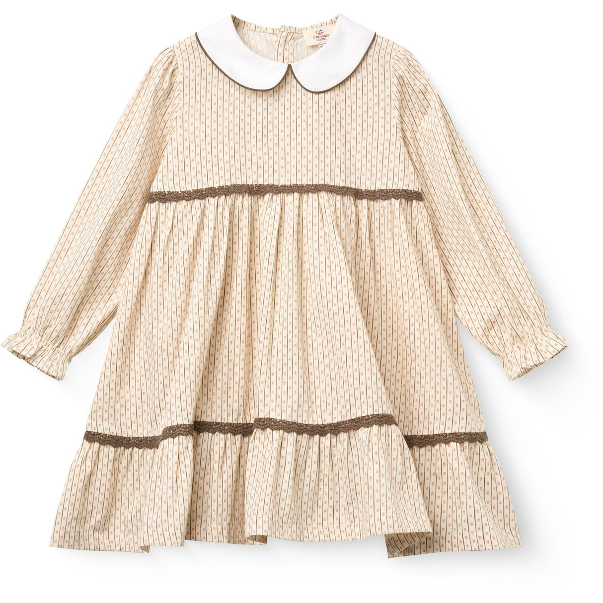 COPENHAGEN COLORS Sand Flower Print Aop Klänning M/ Lace Piping Och Poplin Krage