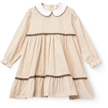 COPENHAGEN COLORS Sand Flower Print Aop Klänning M/ Lace Piping Och Poplin Krage