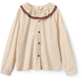 COPENHAGEN COLORS Sand Flower Print Aop Skjorta M/ Frill & Lace Piping
