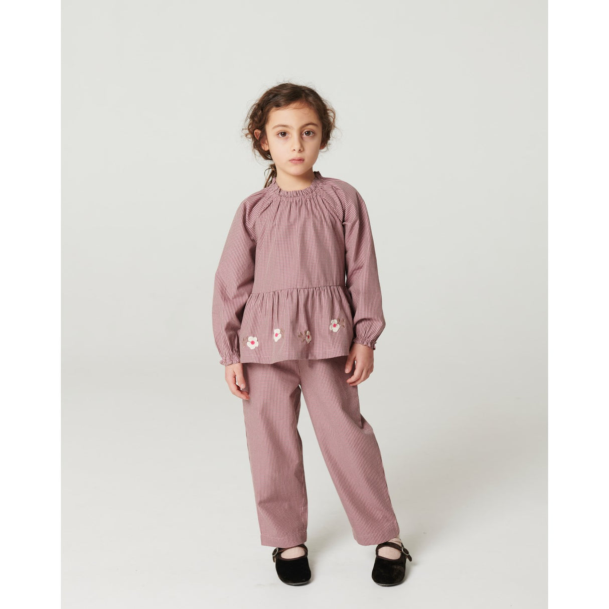 COPENHAGEN COLORS Winter Rose Check Comb. Blus M/ Flower Embroidery