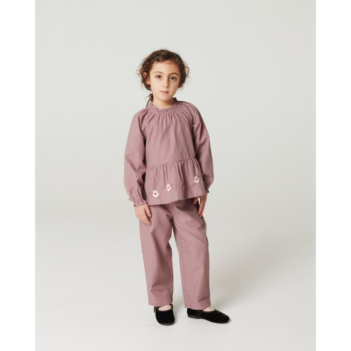 COPENHAGEN COLORS Winter Rose Check Comb. Blus M/ Flower Embroidery
