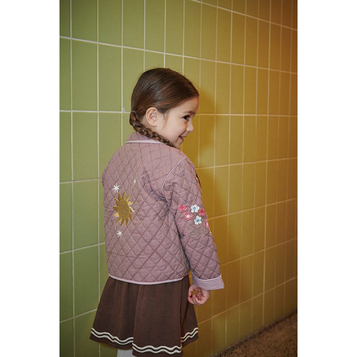 COPENHAGEN COLORS Winter Rose Check Comb. Checkered Quiltad Jacka M/ Embroidery