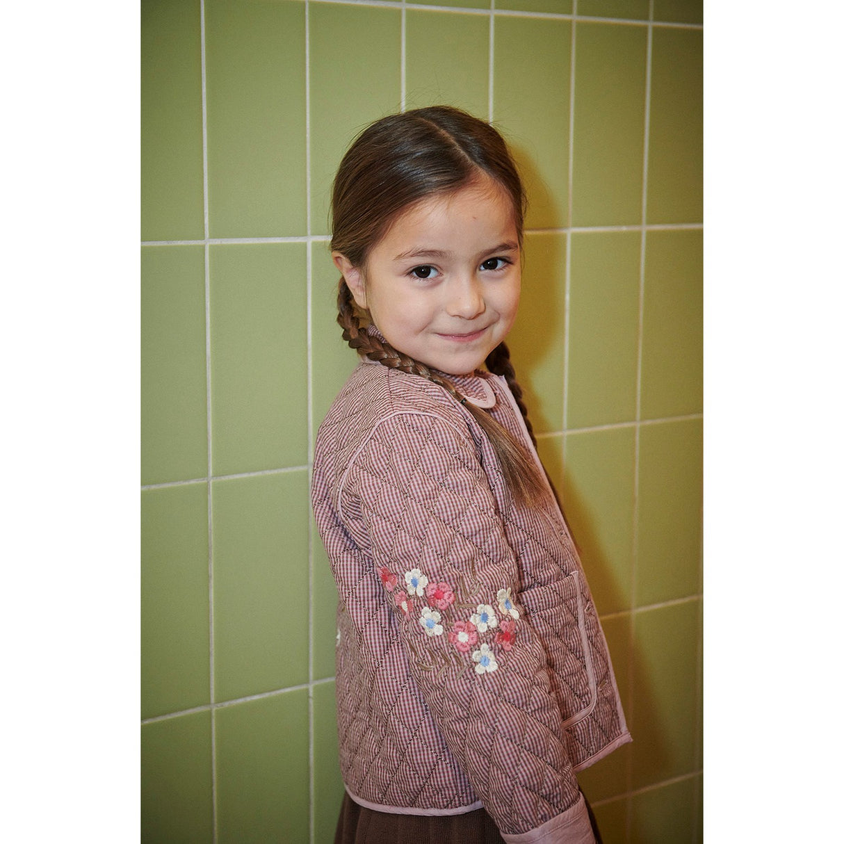 COPENHAGEN COLORS Winter Rose Check Comb. Checkered Quiltad Jacka M/ Embroidery