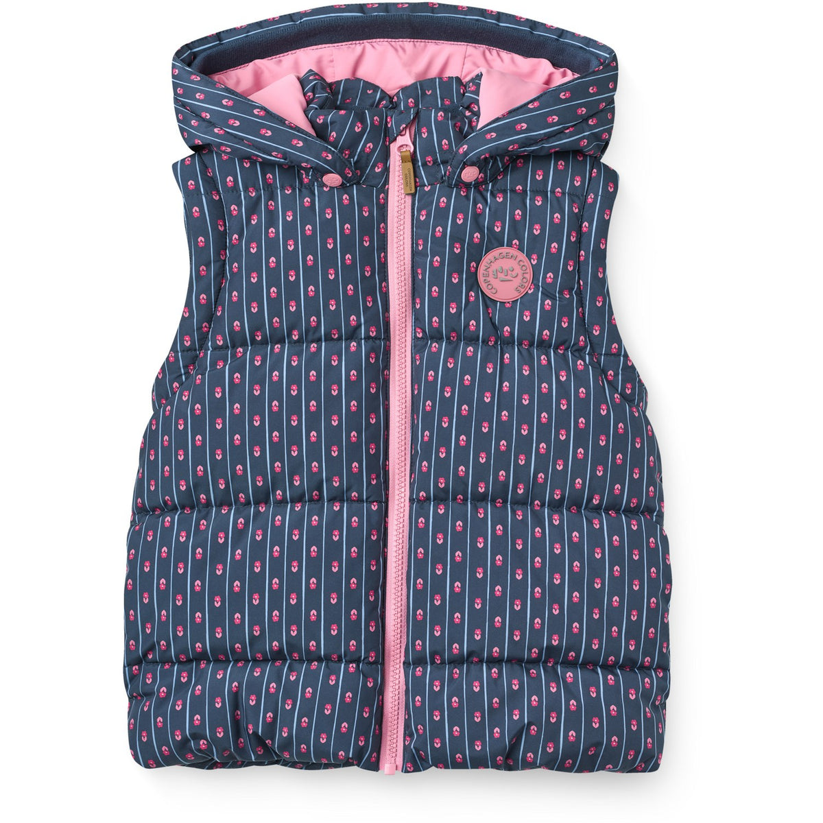 COPENHAGEN COLORS Navy Flower Aop 2 I 1 Puffer Jacka M/ Removable Ärmar